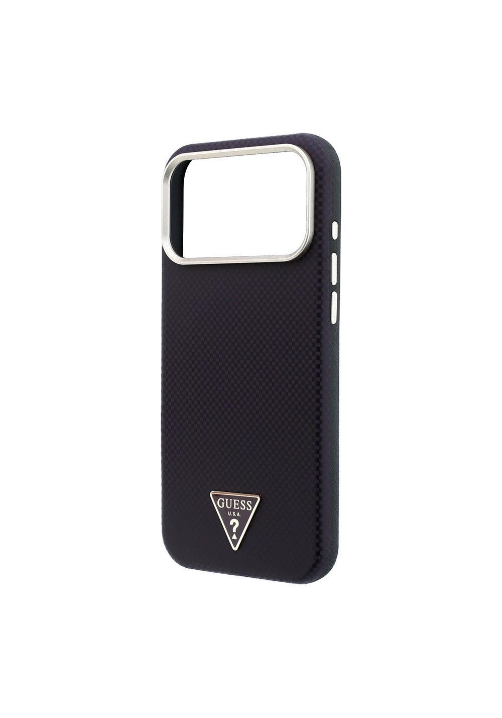 Guess PU Metal Üçgen Logolu Karbon Fiber Kevlar – iPhone 18 Pro Kılıfı