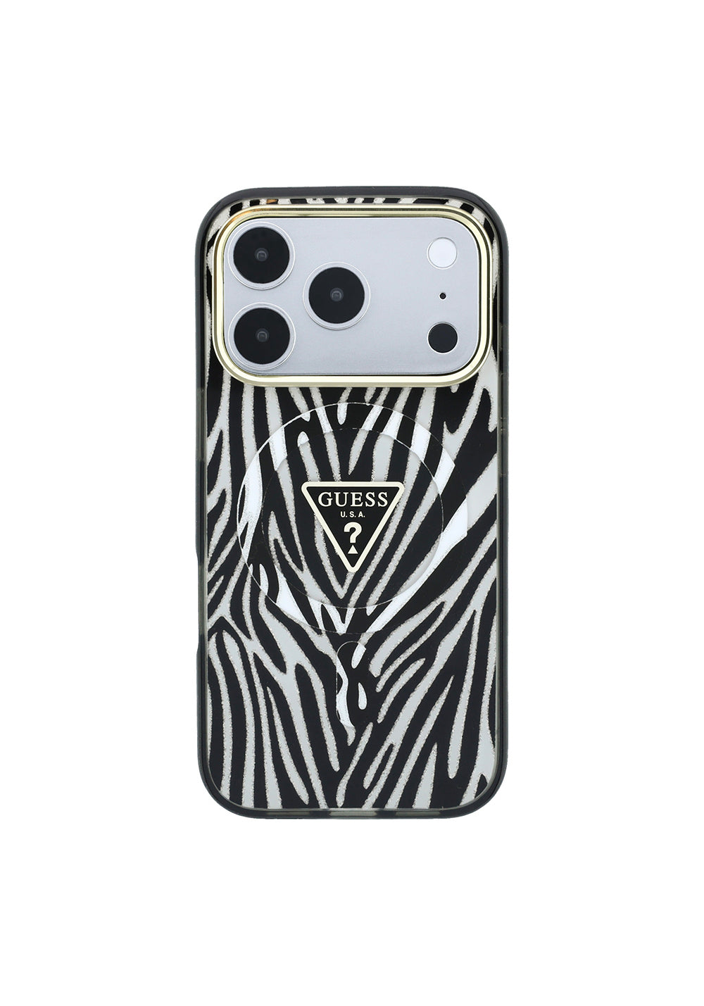 Guess Üçgen Logolu Zebra Desenli Silikon – iPhone 18 Pro Max Kılıfı