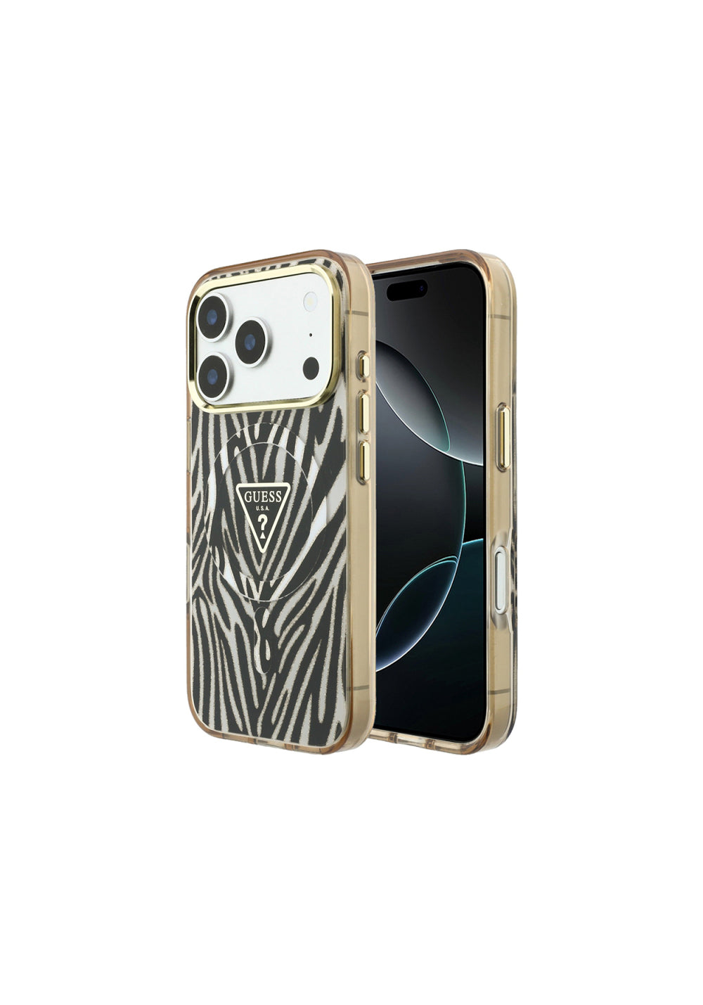Guess Üçgen Logolu Zebra Desenli Silikon – iPhone 18 Pro Kılıfı