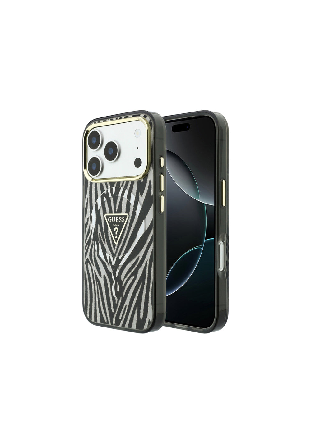 Guess Üçgen Logolu Zebra Desenli Silikon – iPhone 18 Pro Max Kılıfı