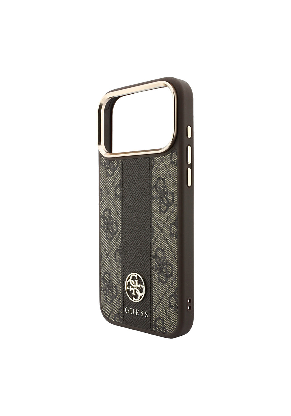Guess Deri 4G Desenli Şeritli Yazı Logolu – iPhone 18 Pro Max Kılıfı