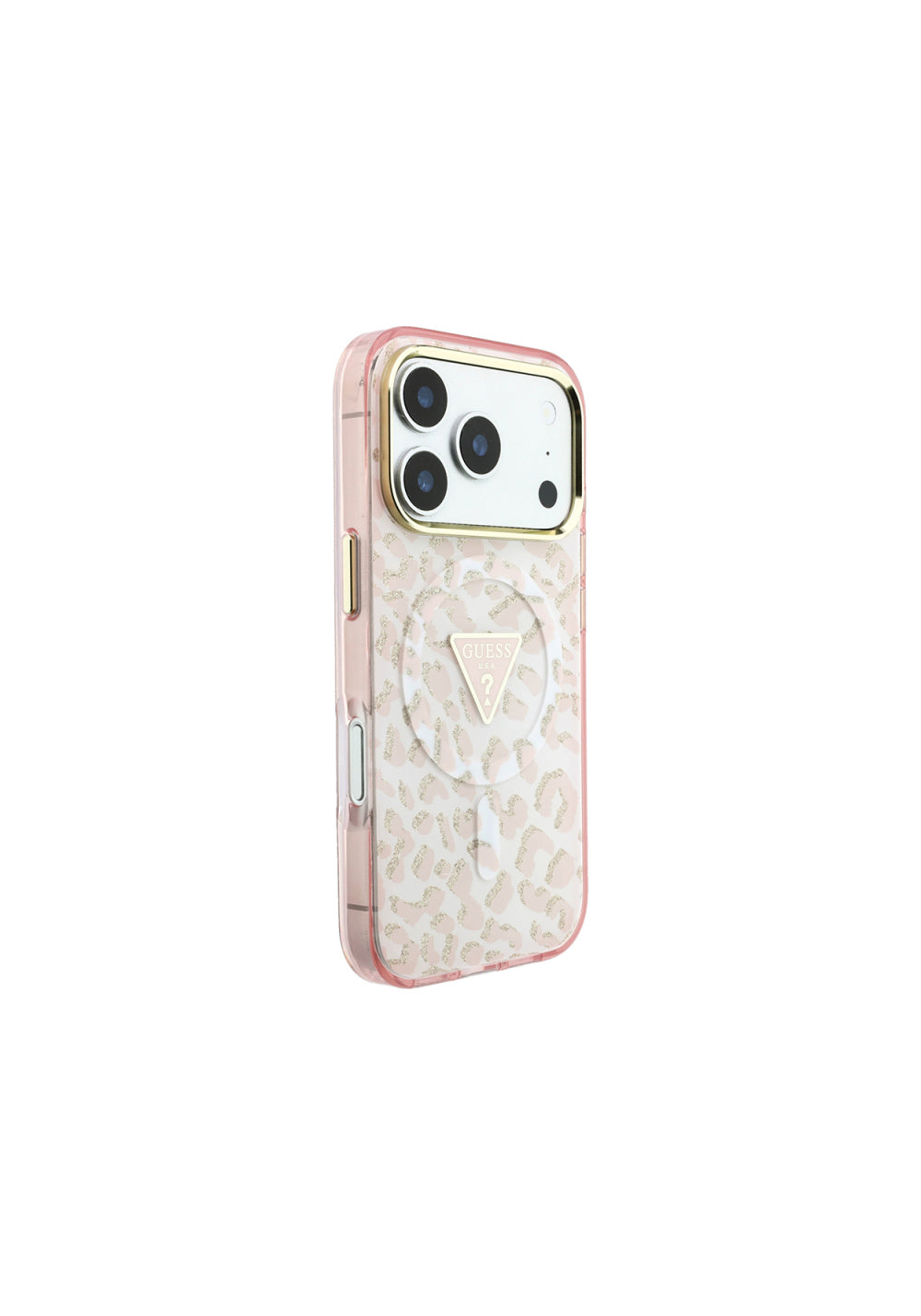 Guess Üçgen Logolu Simli Leopar Desenli – iPhone 18 Pro Kılıfı
