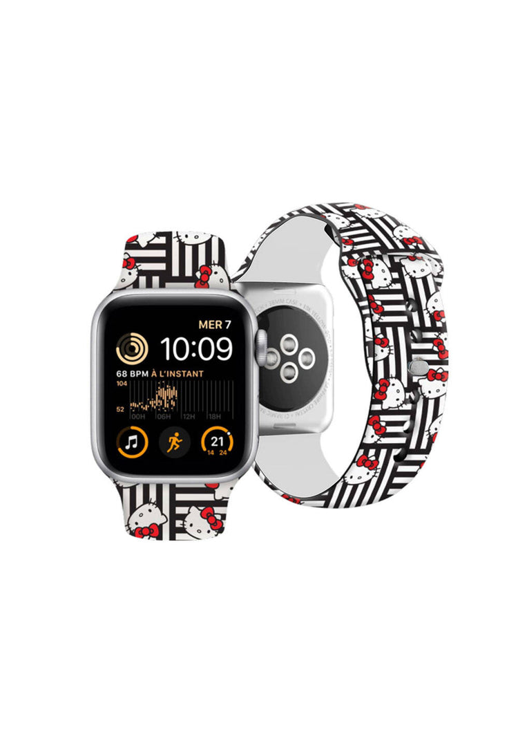 Hello Kitty Kitty Heads & Stripes Çizgili Silikon Kordon – Apple Watch 38/40/41 mm