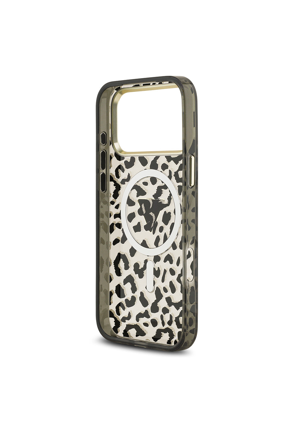 Guess Üçgen Logolu Simli Leopar Desenli – iPhone 18 Pro Max Kılıfı