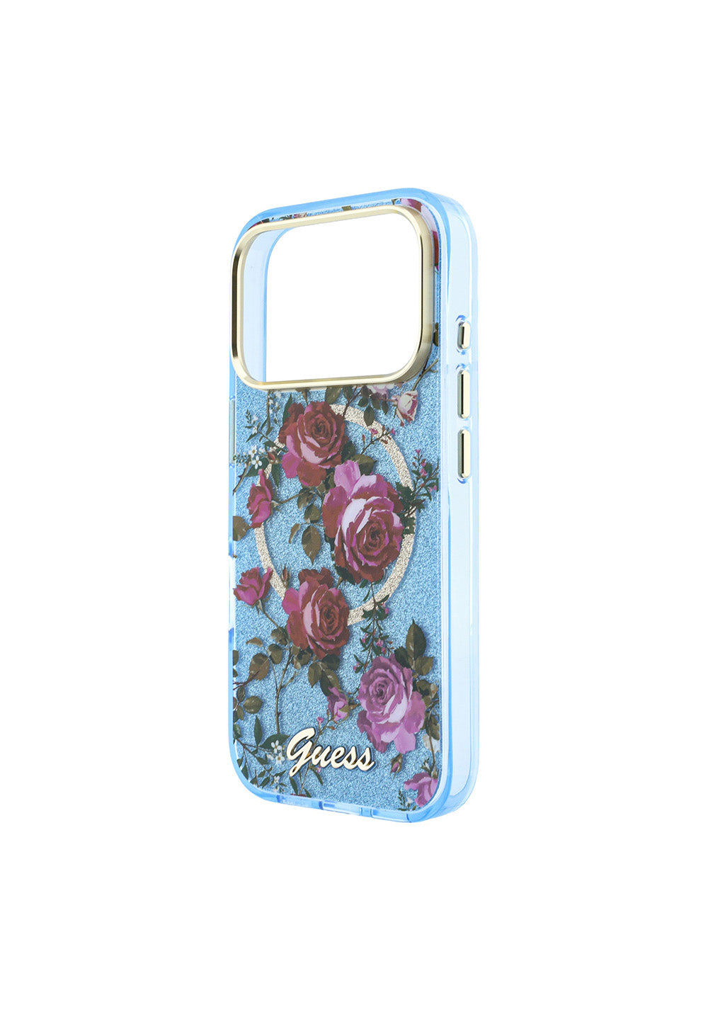 Guess Gül Desenli Simli Yazı Logolu – iPhone 18 Pro Max Kılıfı