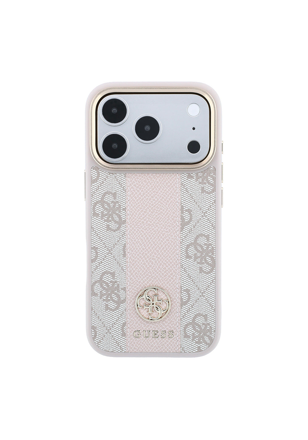 Guess Deri 4G Desenli Şeritli Yazı Logolu – iPhone 18 Pro Max Kılıfı