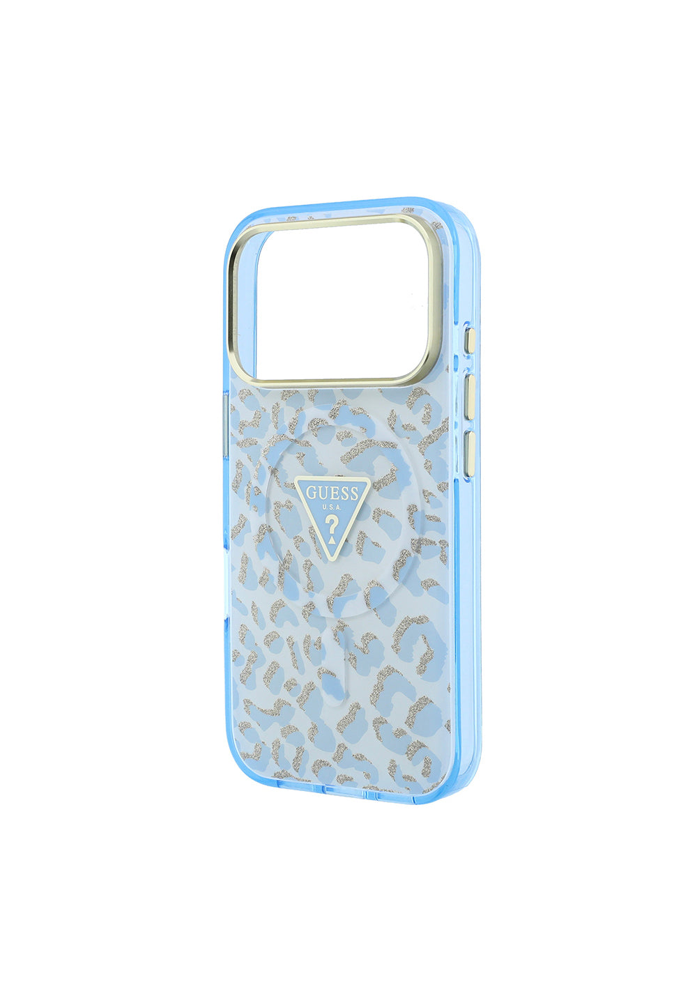 Guess Üçgen Logolu Simli Leopar Desenli – iPhone 18 Pro Kılıfı