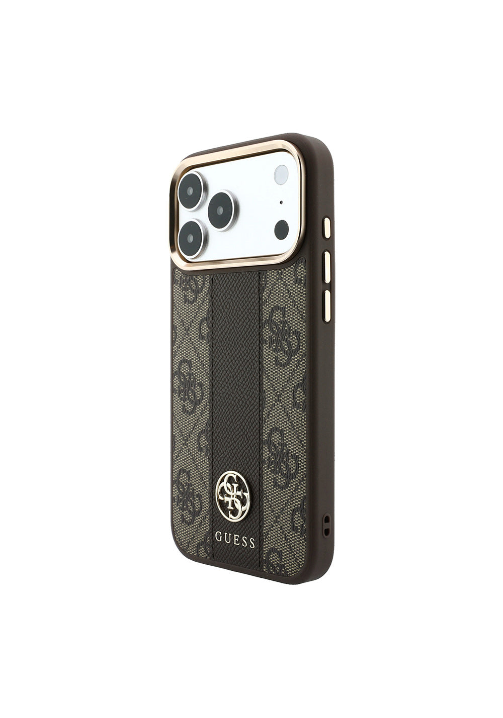 Guess Deri 4G Desenli Şeritli Yazı Logolu – iPhone 18 Pro Kılıfı