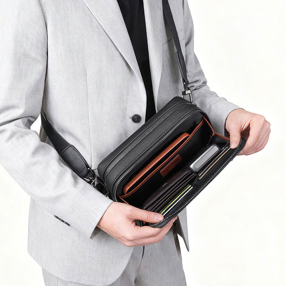 Wiwu Master Genuie Leather – Parmak İzi Kilitli Çapraz Vücut Çantası