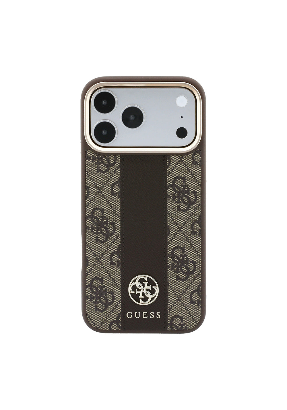 Guess Deri 4G Desenli Şeritli Yazı Logolu – iPhone 18 Pro Max Kılıfı