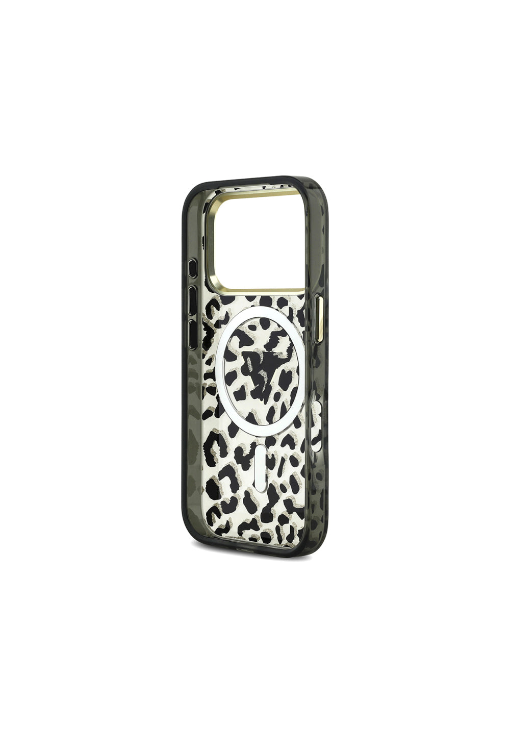 Guess Üçgen Logolu Simli Leopar Desenli – iPhone 18 Pro Kılıfı
