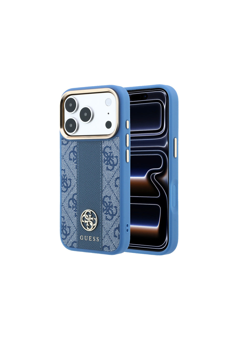 Guess Deri 4G Desenli Şeritli Yazı Logolu – iPhone 18 Pro Max Kılıfı