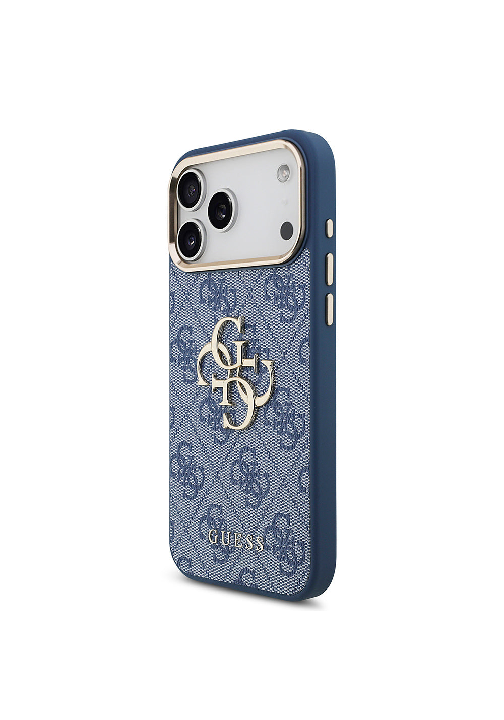 Guess Gold Metal Kamera Çerçeveli 4G Desenli Metal Büyük 4G ve Yazı Logolu – iPhone 18 Pro Max Kılıfı