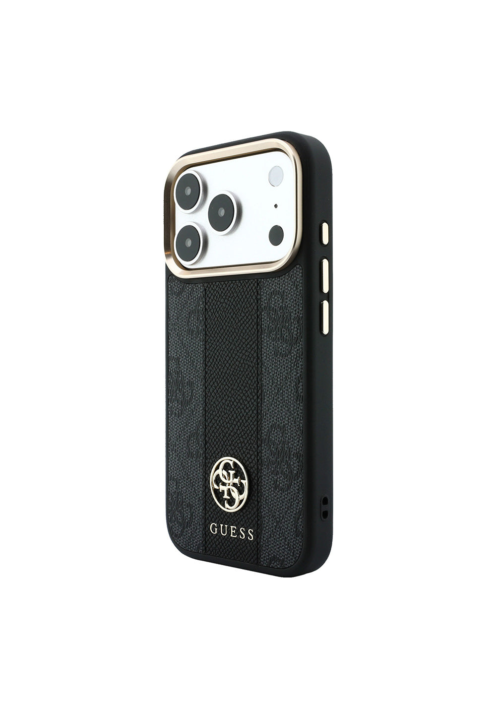 Guess Deri 4G Desenli Şeritli Yazı Logolu – iPhone 18 Pro Kılıfı