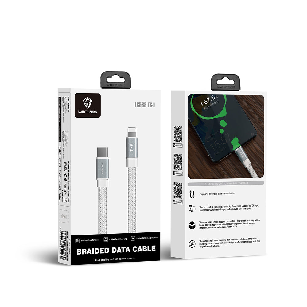 Lenyes LC538 – USB-C–Lightning 27W Aramid Örgülü Kablo 1 m