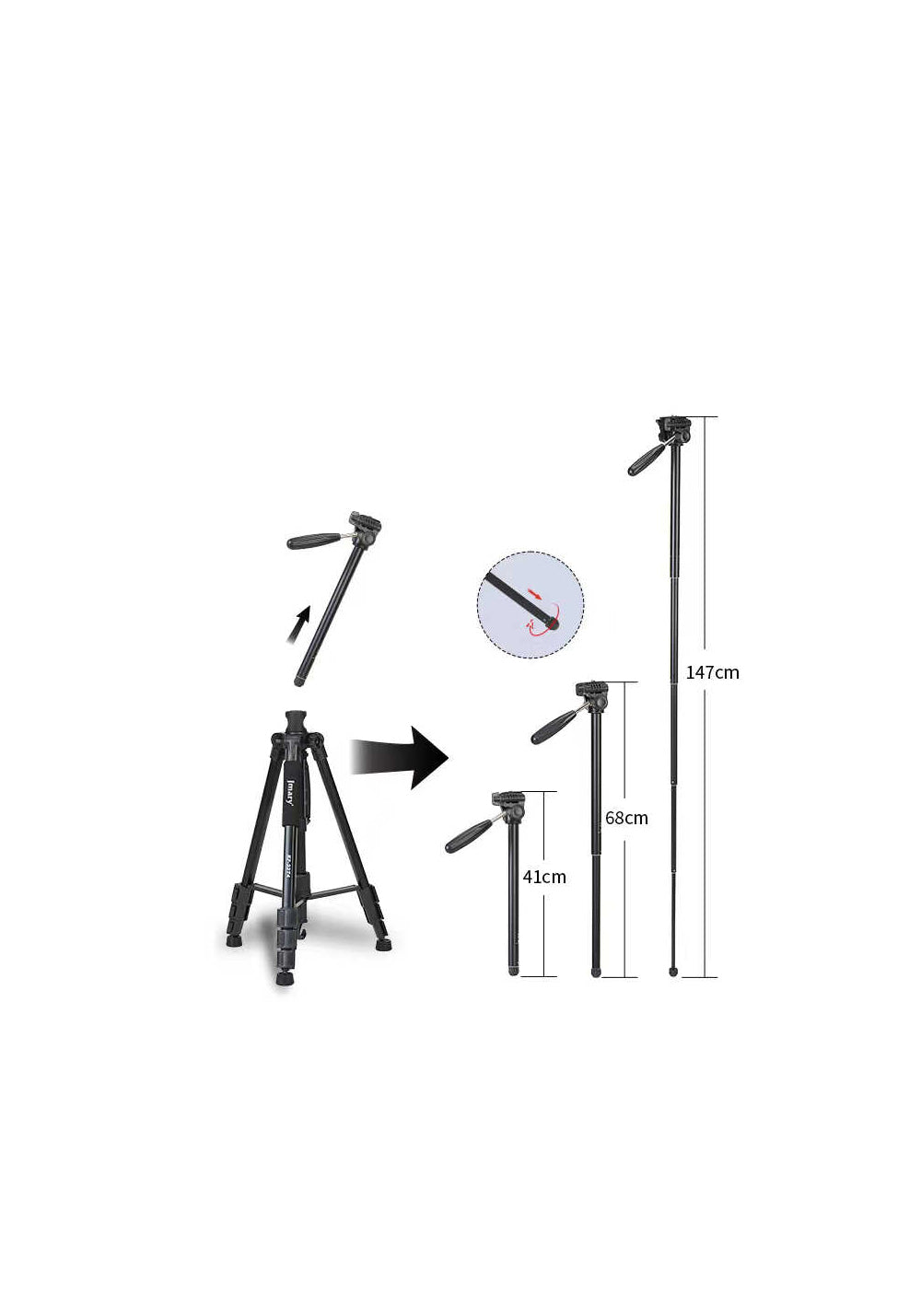 Jmary KP2274 – 167 cm Monopod Özellikli Tripod