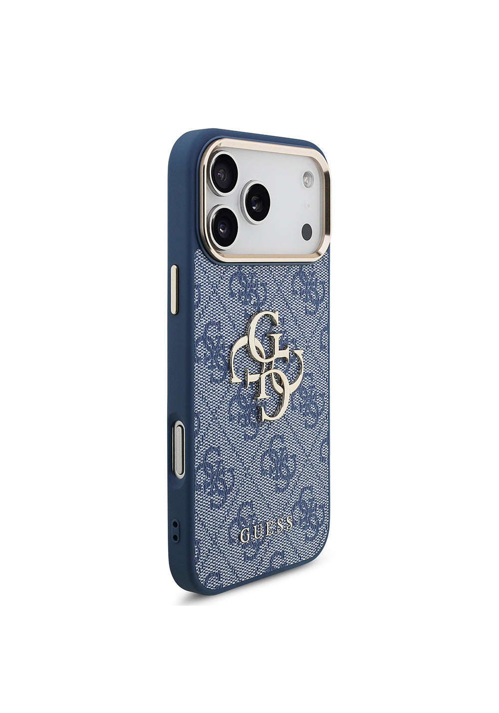 Guess Gold Metal Kamera Çerçeveli 4G Desenli Metal Büyük 4G ve Yazı Logolu – iPhone 18 Pro Max Kılıfı