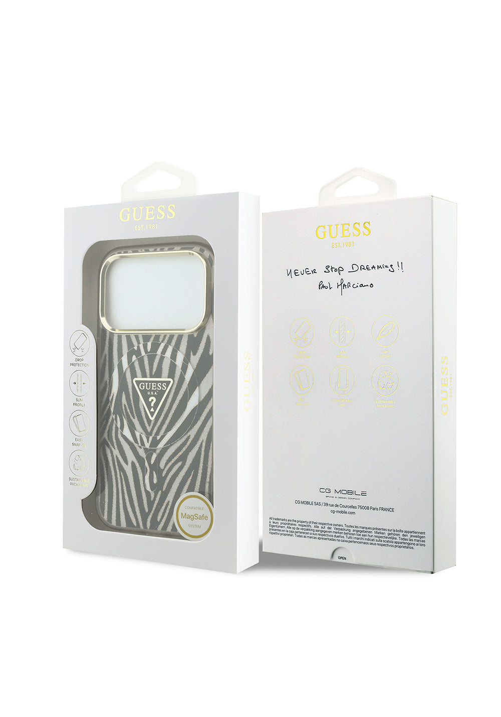 Guess Üçgen Logolu Zebra Desenli Silikon – iPhone 18 Pro Max Kılıfı