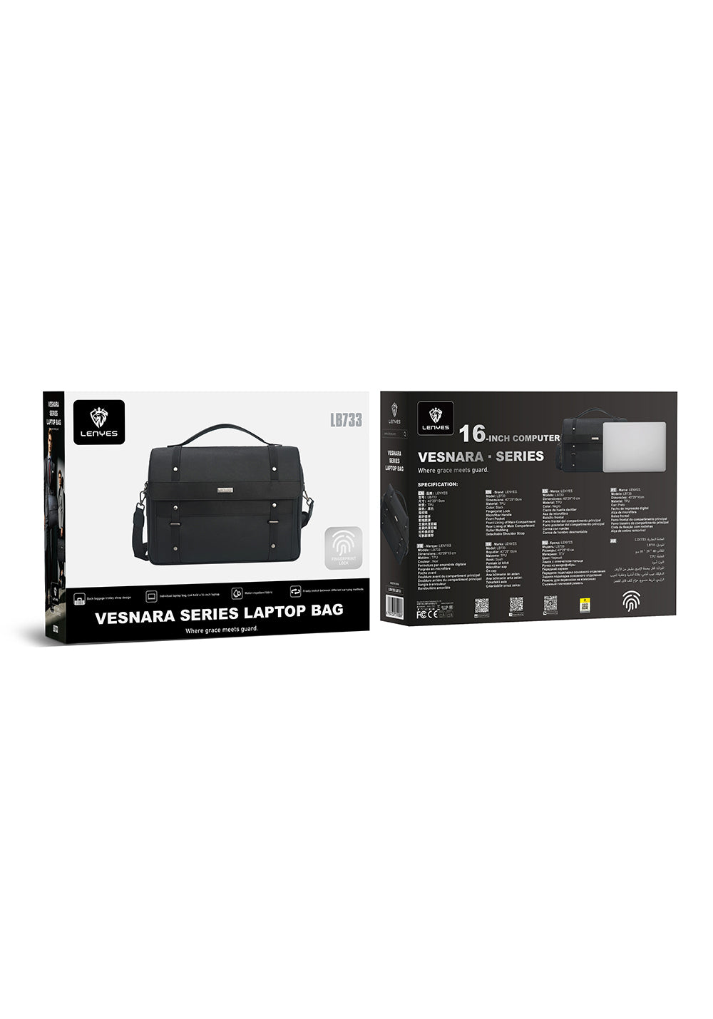 Lenyes LB733 Vesnara – Parmak İzi Kilitli 16 inç Laptop Çantası