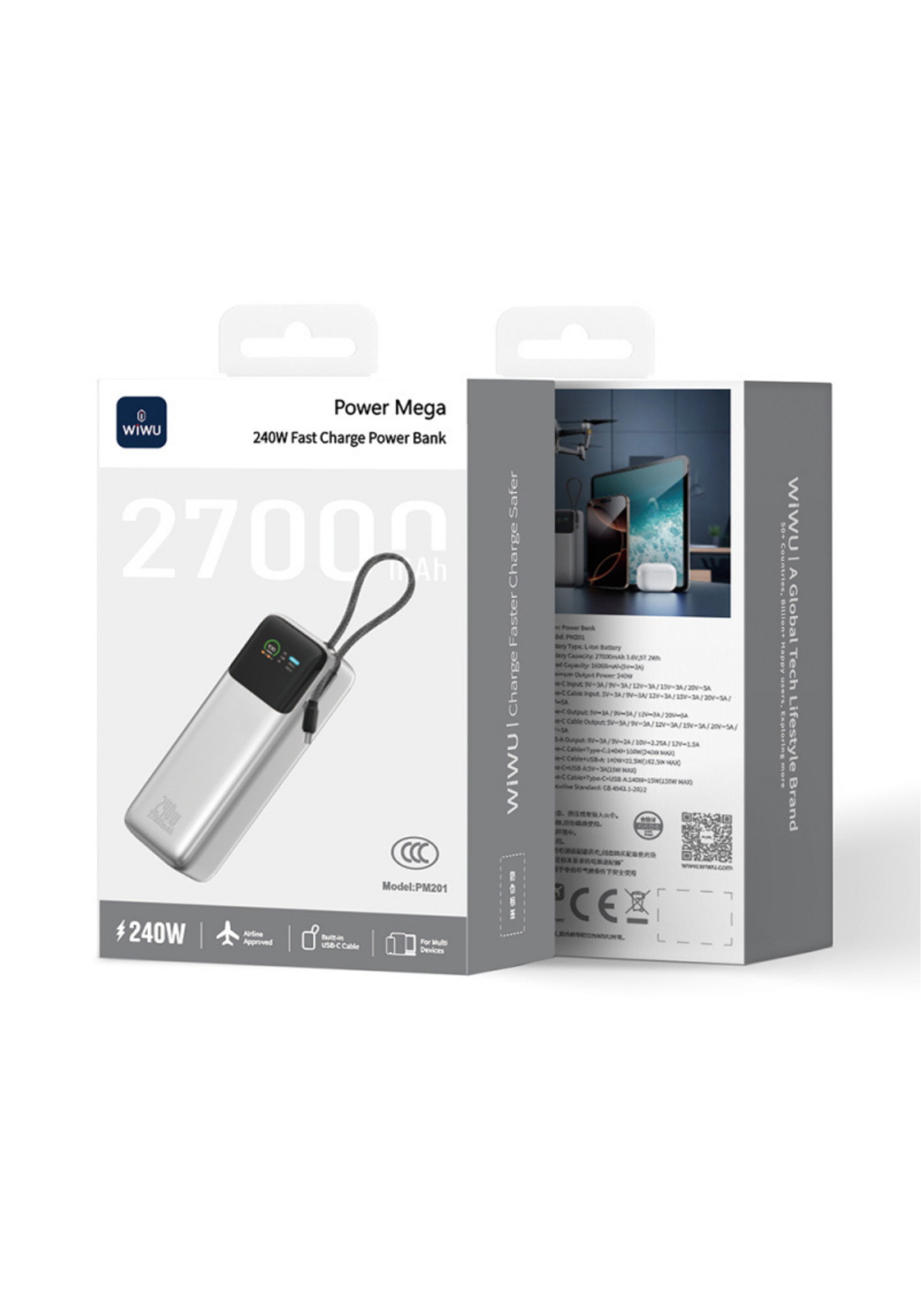 WiWU PM201 Power Mega 240W 27000mAh Hızlı Şarj Powerbank – Silver