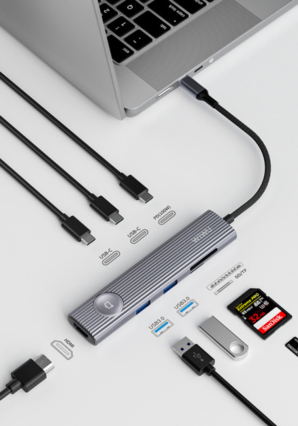 Wiwu Wi-HB8001 8’si 1 Arada USB-C Hub HDMI PD 100W