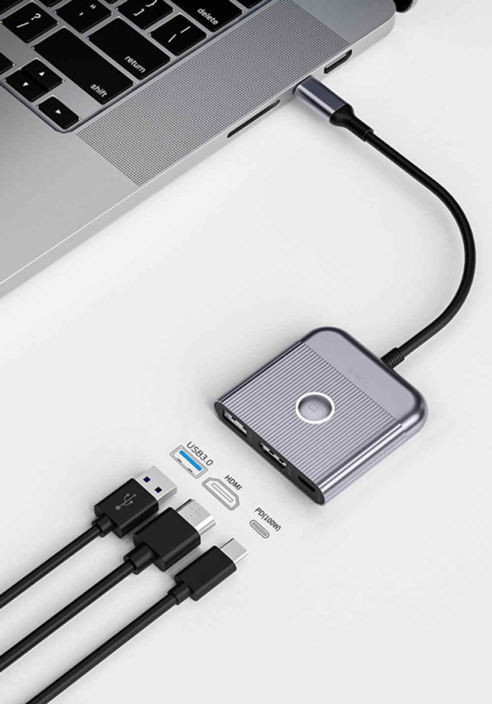 Wiwu Wi-HB8002 3’si 1 Arada USB-C Hub HDMI PD 100W