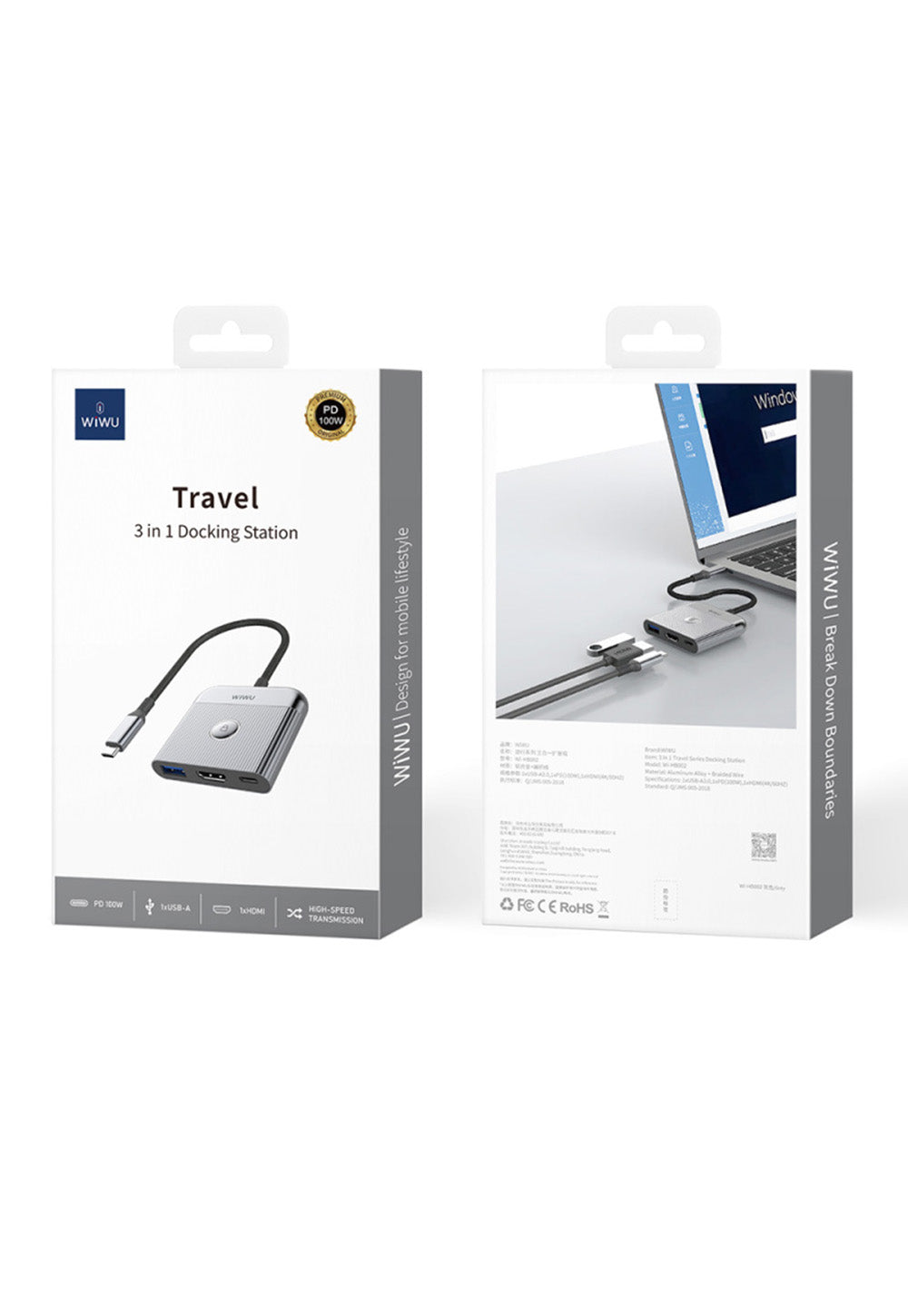 Wiwu Wi-HB8002 3’si 1 Arada USB-C Hub HDMI PD 100W