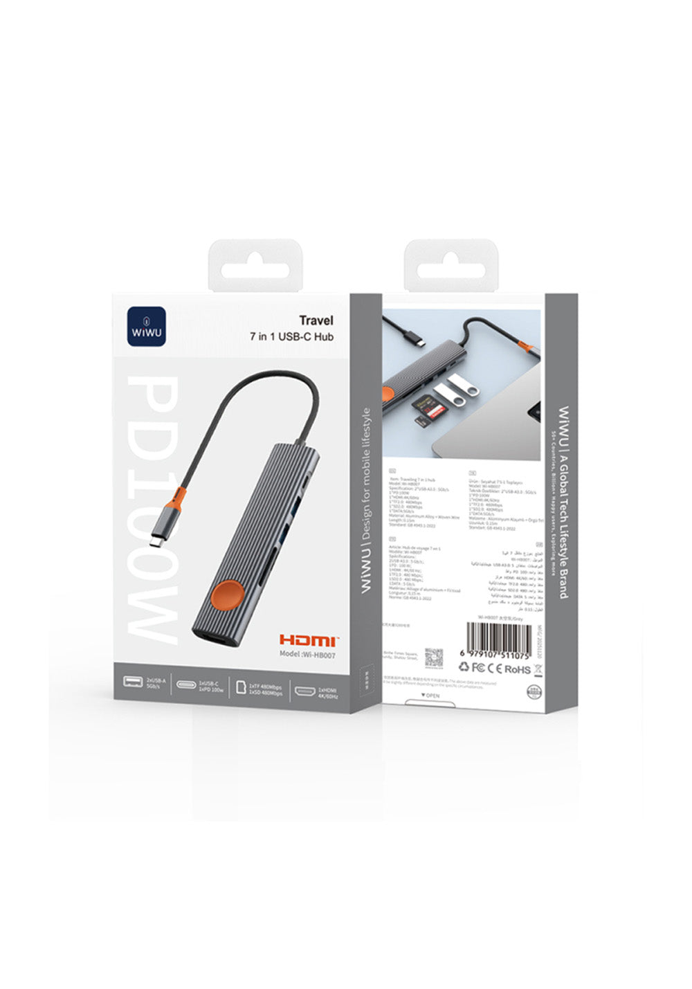 Wiwu Wi-HB8007 7’si 1 Arada USB-C Hub HDMI PD 100W