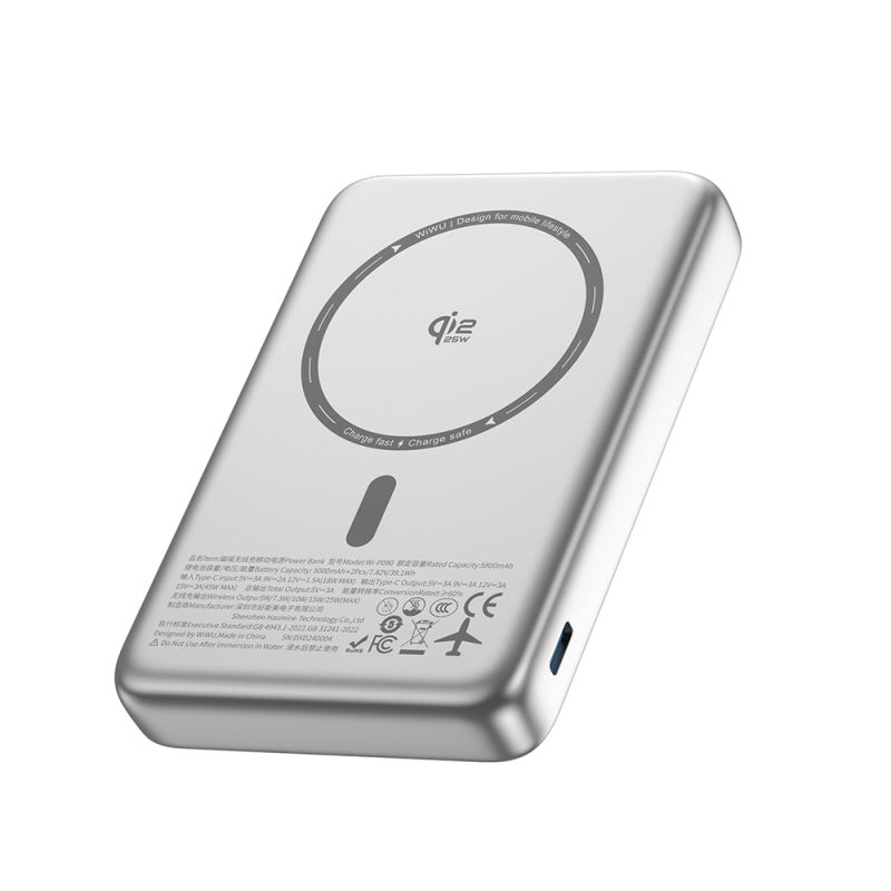 WiWU WI-P090 Mag Pro Qi2 10000mAh Manyetik Kablosuz Powerbank – Silver